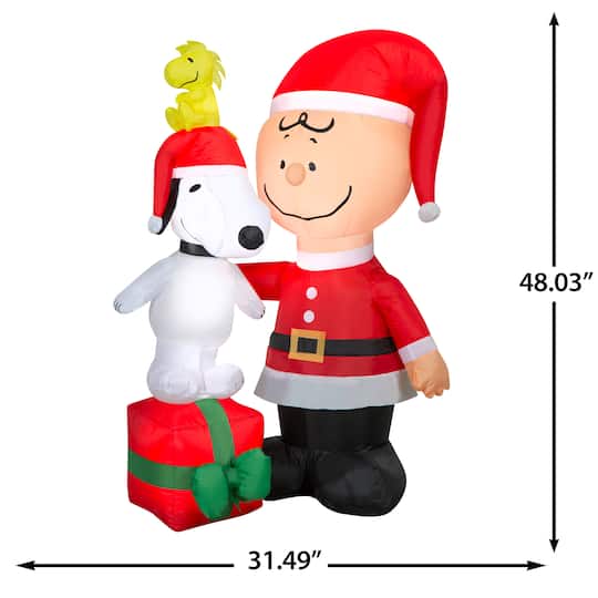 4ft. Airblown® Peanuts® Inflatable Charlie Brown with Snoopy & Woodstock Value Scene Christmas Light Décor
